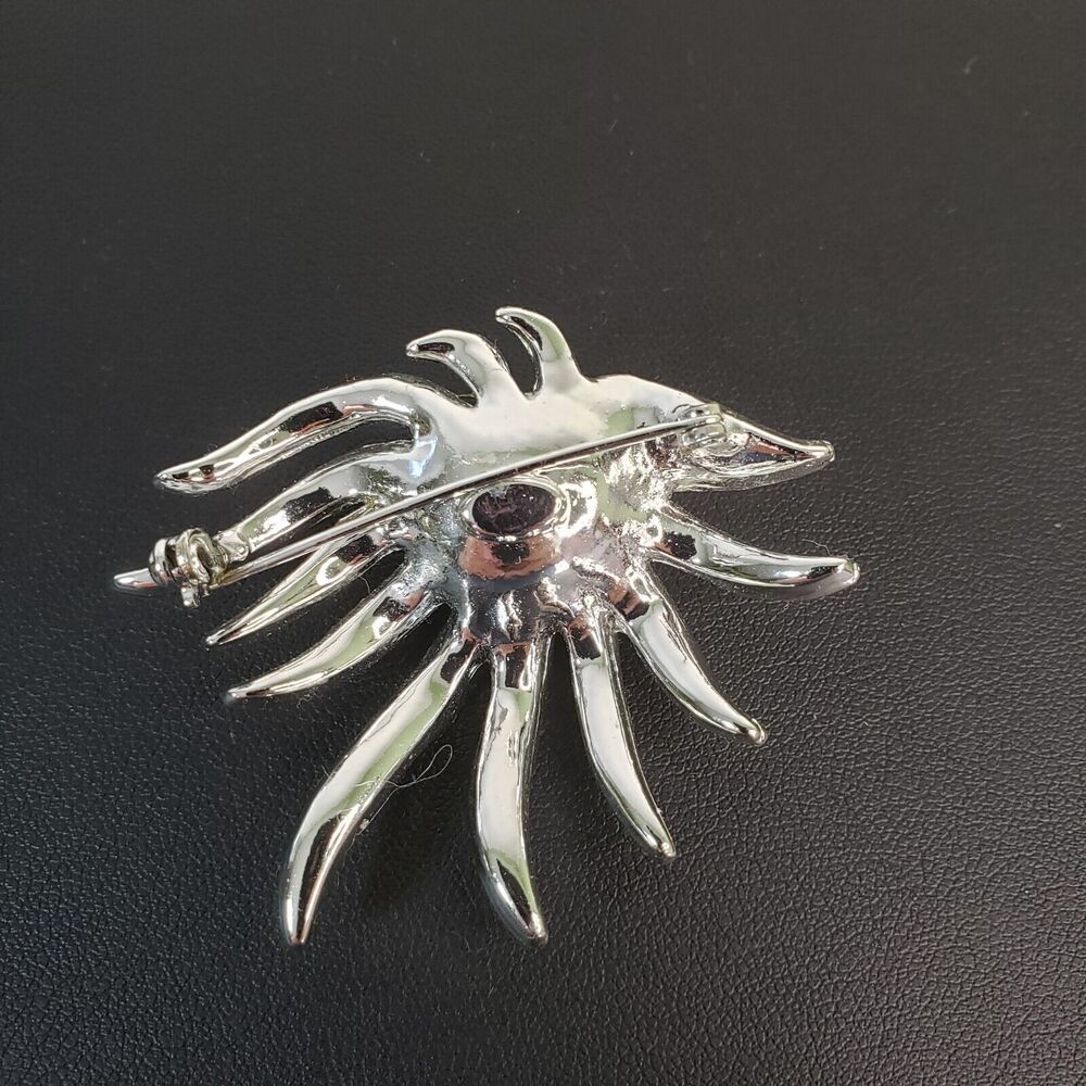 Vintage Signed Celebrity MCM Silver Tone Faux Pearl Flower Floral Brooch Pin - Picture 3 of 5